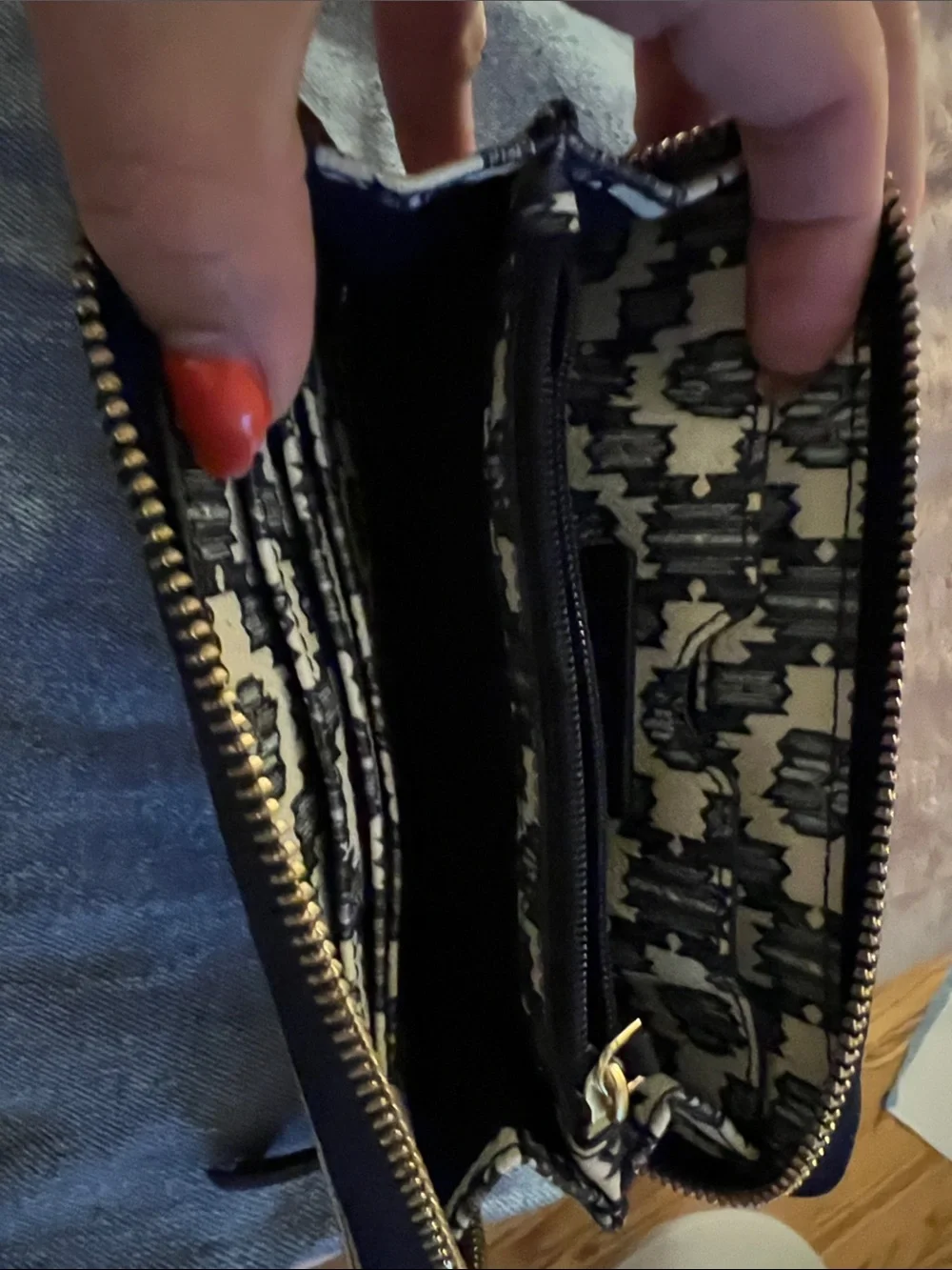 Tory Burch Black and Cream Floral Wristlet Wallet